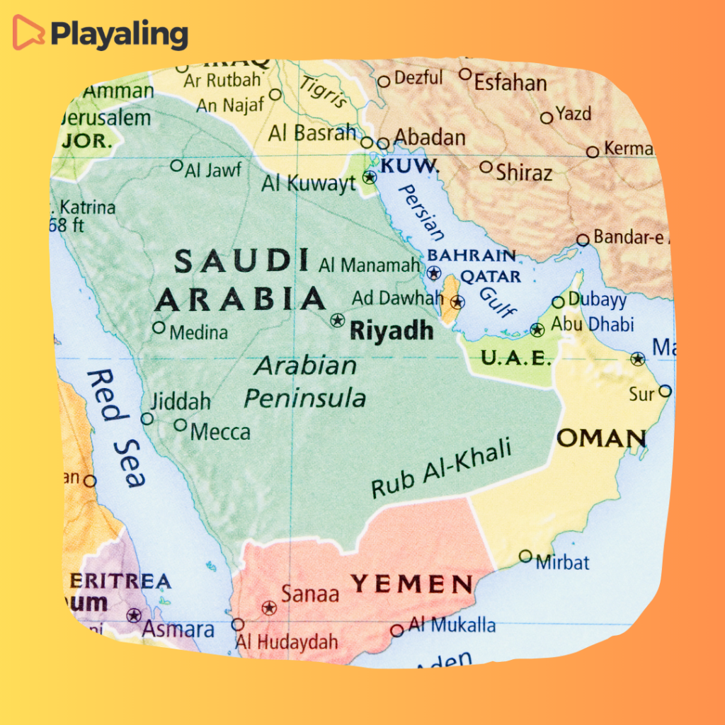 A map showing the Gulf Arabic speaking area