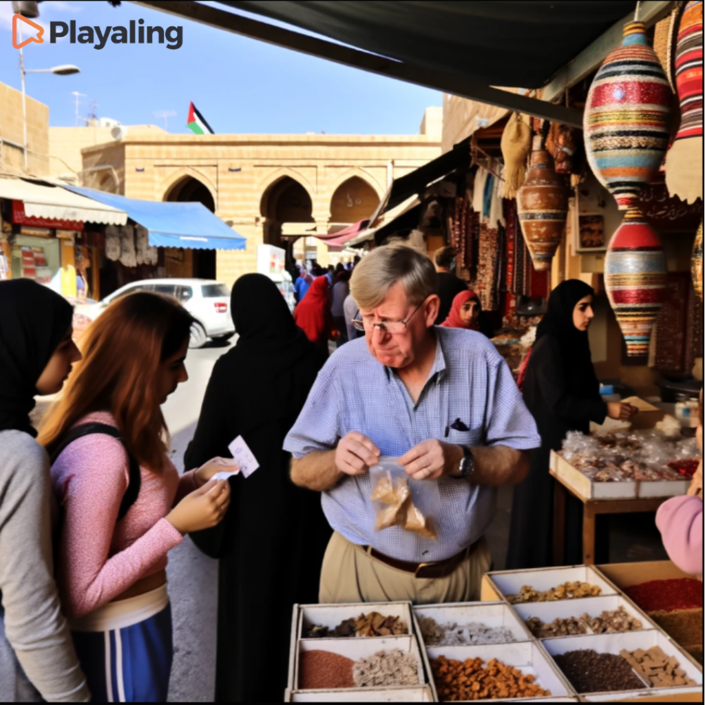 A tourist speaking Levantine Arabic with the domestics in the Palestinian market