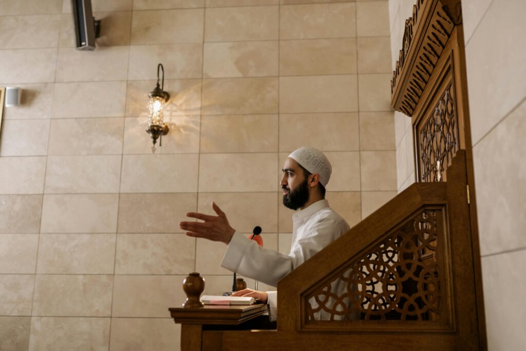 Imam at the Lectern in the Mosque

