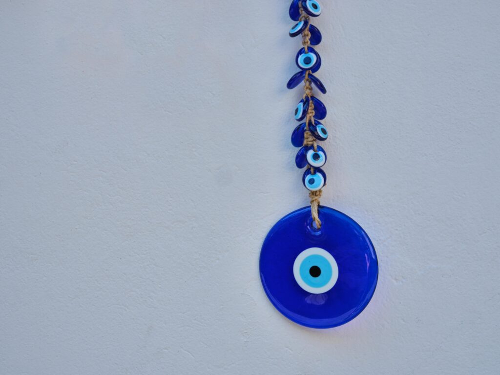 A hanging blue bead