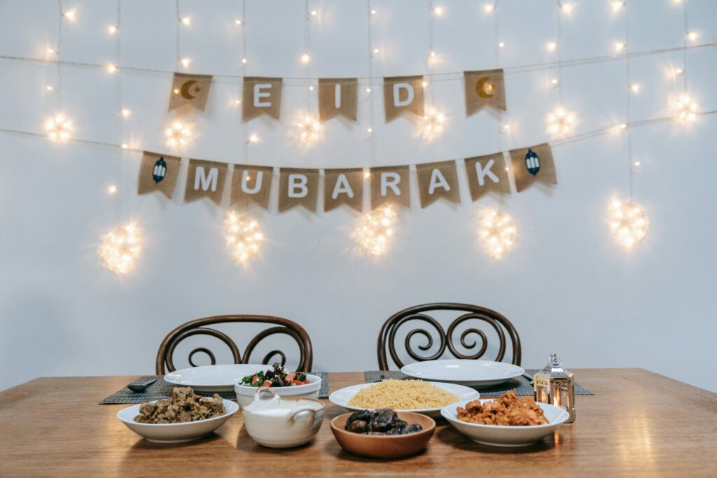 Eid al-Fitr decoration with food on the table